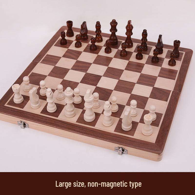 Magnetic Solid Wood Chess Set with Foldable Board - Double Queen Edition, Large Size, Adult & Educational Toy for Kids.