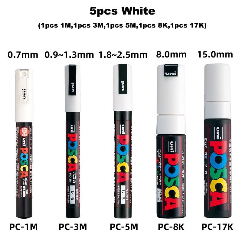Posca Weißer Marker Pinsel, Permanent Wasserfest Ausbleichsicher Hochglänzend Markierstifte - Felsmalerei/Stofffarbe/Schuh Graffiti/Postergestaltung