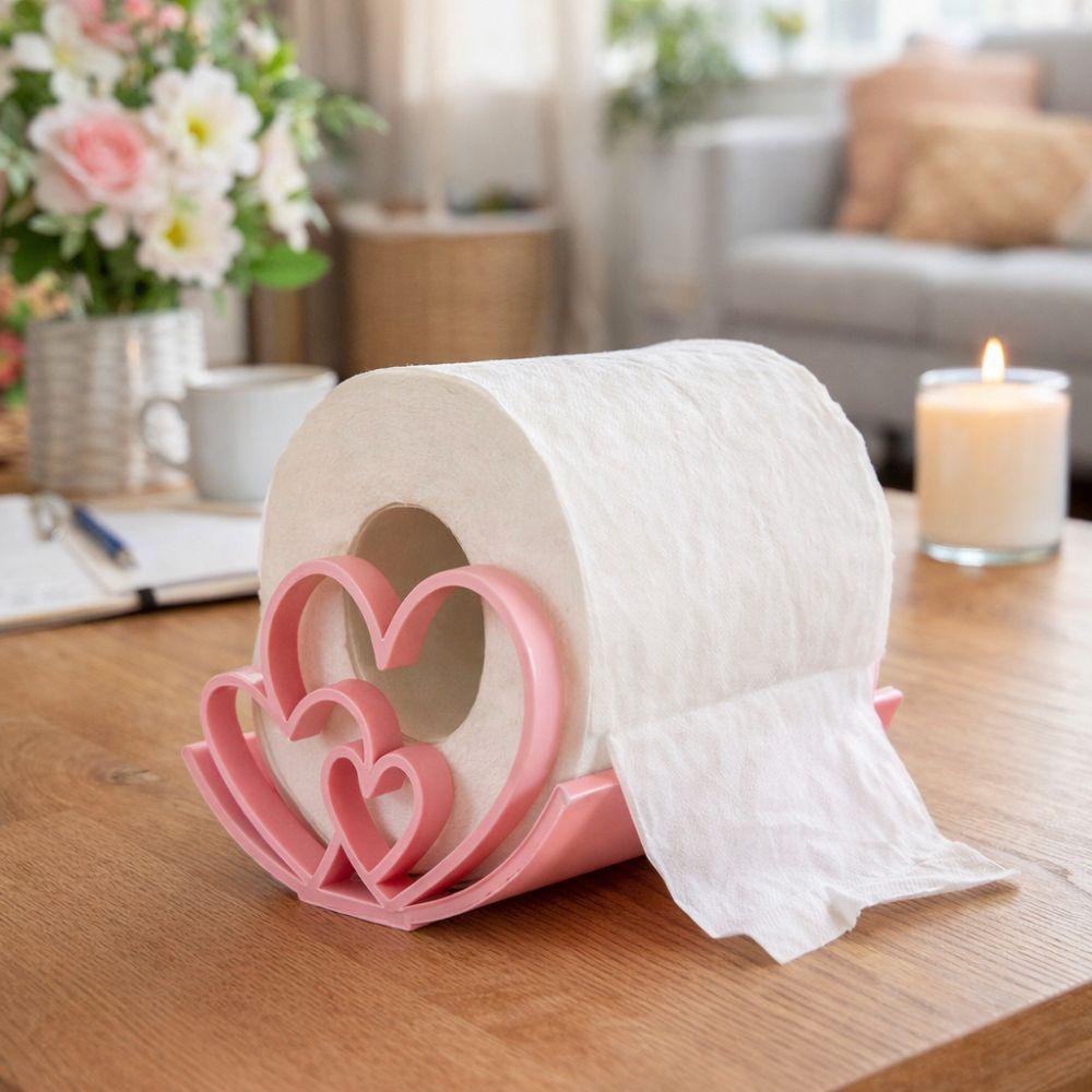 Heart-shaped Toilet Roll Holder No-slip Base 3D Printed Toilet Paper Rack Stable Rust-proof Paper Towel Container