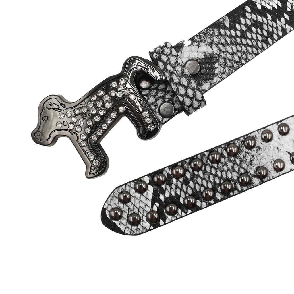 European and American Rhinestone Dog Buckle Belt Rivet Punk Decoration Women's Belt Yabi Decoration Python Pattern Belt