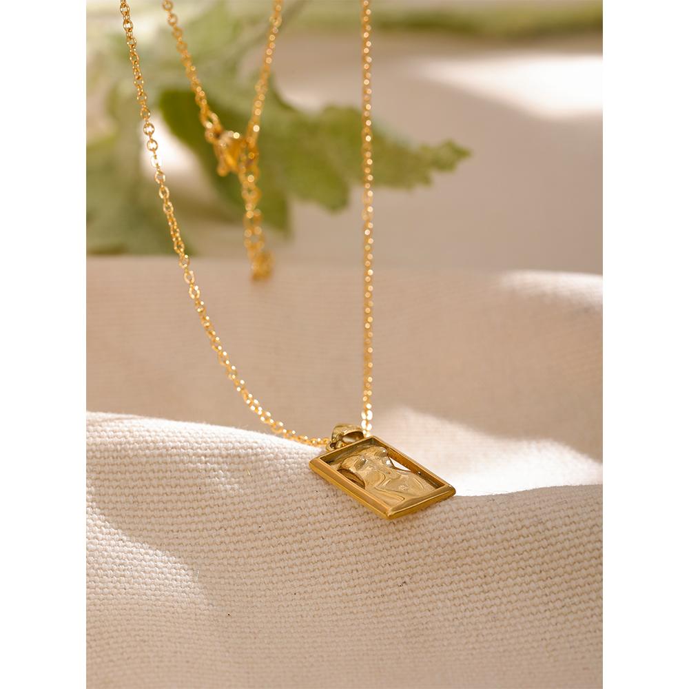 Eetit Statement Body Square Pendant Stainless Steel Statement Necklace Gold Color Texture Metal Personalized Jewelry 2023