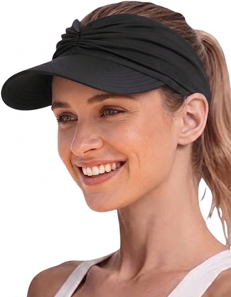 Sun Visor Hat: UPF 50+ Wide Brim Lightweight Breathable Packable Visor - Open Top Ponytail Friendly Summer UV Protection for Women Beach Golf Travel
