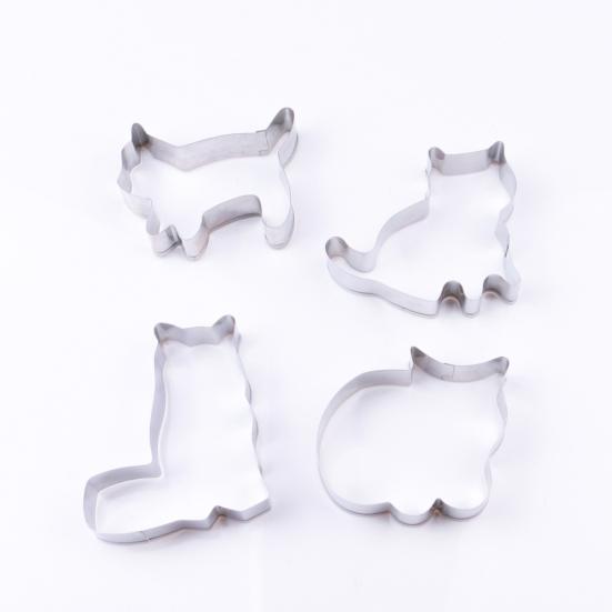4Pcs Lovely Cat Stainless Steel Cookies Cutter DIY Fondant Pastry Biscuits Mold