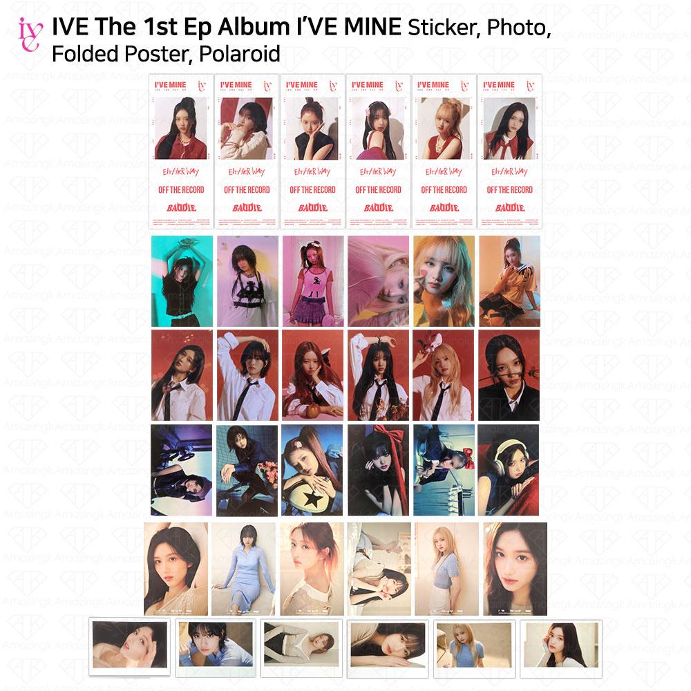 

Официальное фото IVE The 1st EP I ve MINE, стикер Polaroid, сложенный постер KPOP