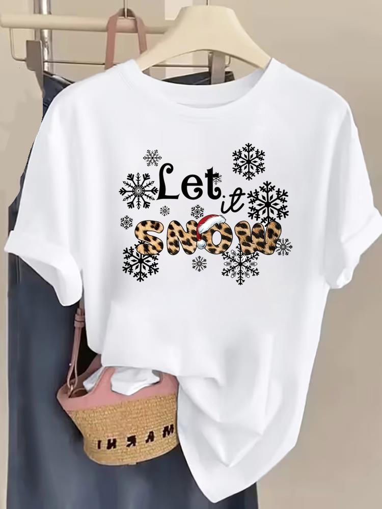 (Asian Size) printing truck trend Women Fashion Festival New Year T Shirt Christmas Clothing Tee Top Print Woman Short Sleeve Graphic T-shirts