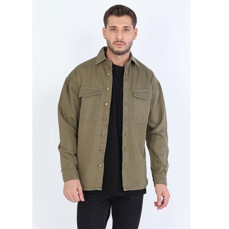 

Мужская джинсовая рубашка оверсайз цвета хаки