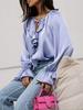 Spring/Summer Tie-Up Collar Ruffled Edge Blouse Loose Bell Sleeve Women's Shirt