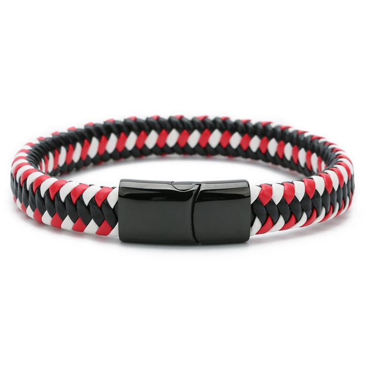 Trendy pánské šperky Červený pletený kožený náramek Černá magnetická přezka Náramky Punkový pánský náramek na zápěstí Pulsera Hombre Velkoobchod