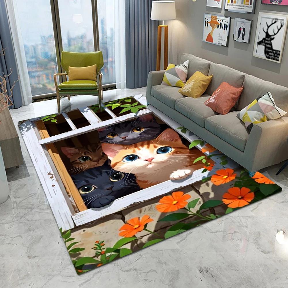 

Cute Kitten Carpet Cartoon Living Room Bedroom Kitchen Sofa Entrance Rug Non-slip Washable Home Beautiful Cute Girl Decor Mat 50X80CM