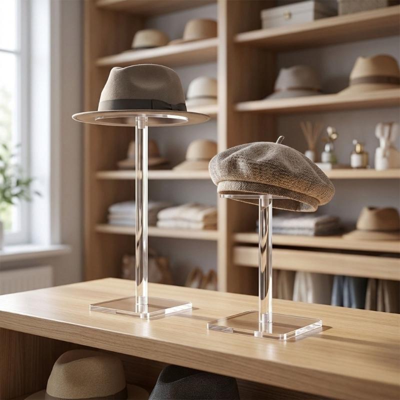 Acrylic Hat Display Stand Wigs Storage Rack Acrylic Cap Display Unit Hat Display Rack for Home and Store Organization