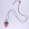 Women Spring Summer Lovely 16*18MM Pink&Red Color High Quality Rhinestone Strawberry Charm Pendant Chain Necklace Gift For Girl