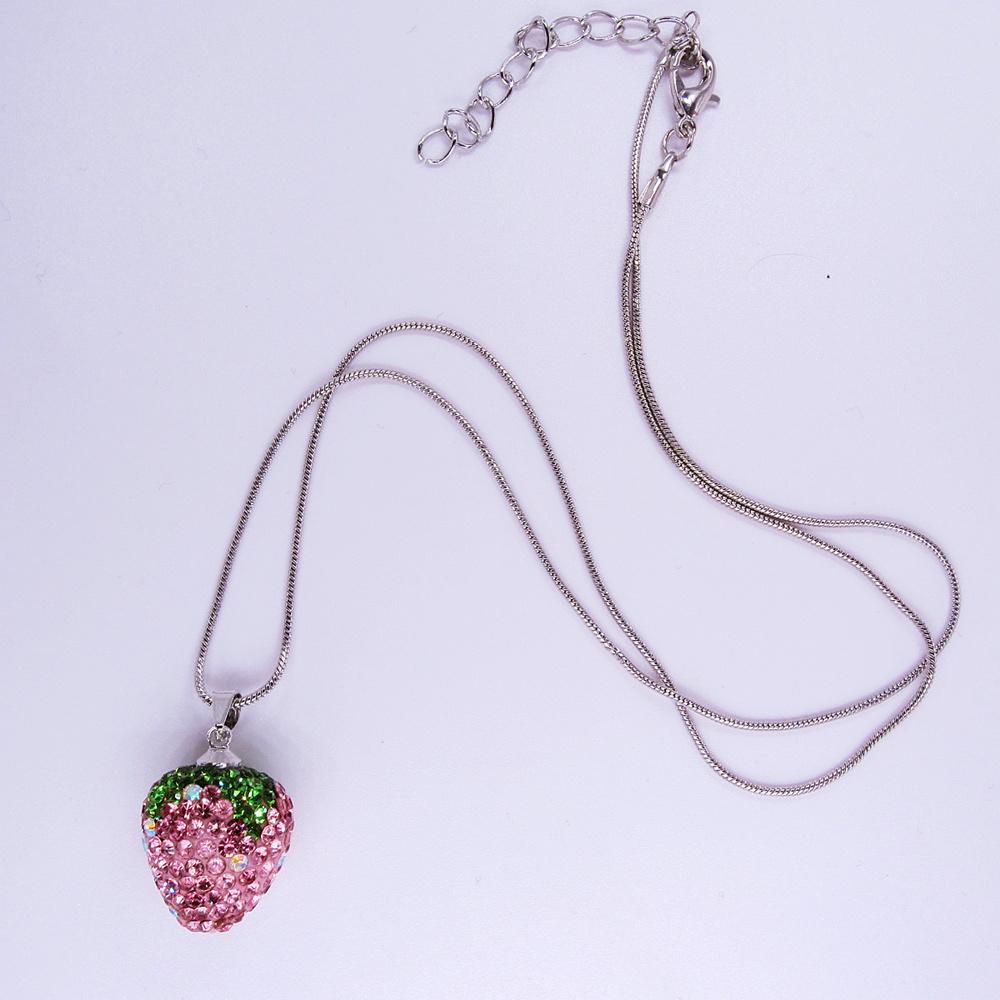 Women Spring Summer Lovely 16*18MM Pink&Red Color High Quality Rhinestone Strawberry Charm Pendant Chain Necklace Gift For Girl