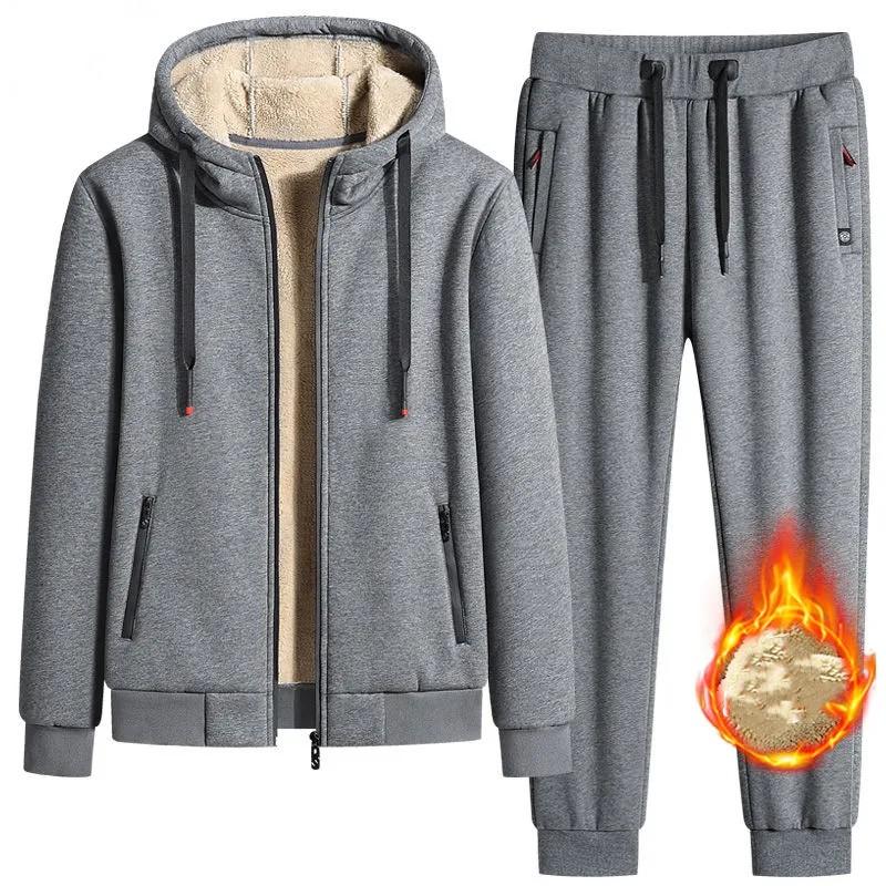 Men's Fall and Winter Padded Warm Suit Long-sleeved Youth Hooded Jacket + Lace-up Pants Sports Plus Size Two-piece Set