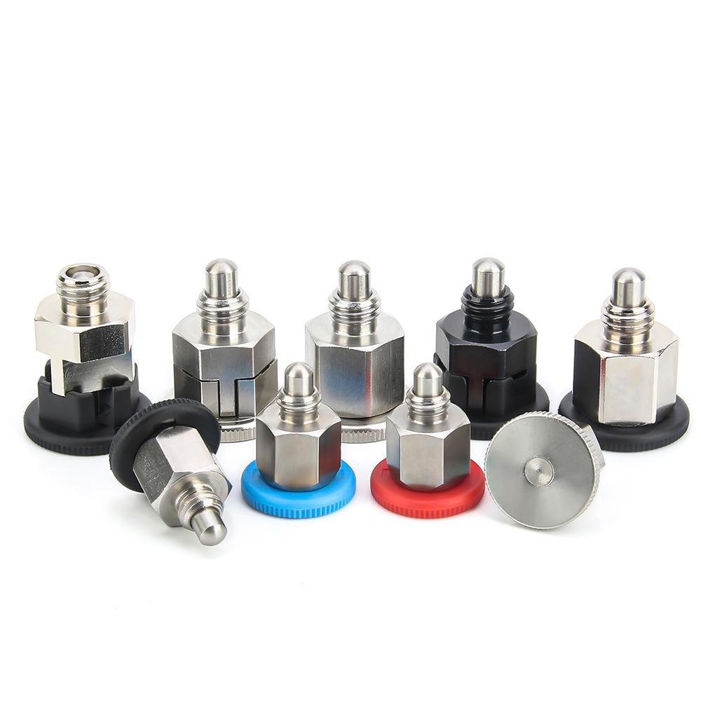 KST213 M6/8/10 Coarse Thread Carbon Steel/Stainless Steel ReturnType/Self-locking Mini Index Plunger Pins Black/Blue/Red Knob Locating Pins