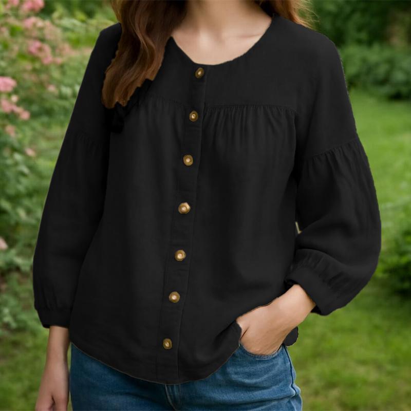 

ZANZEA Женская повседневная однотонная блузка с круглым вырезом и длинным рукавом 5XL чёрный