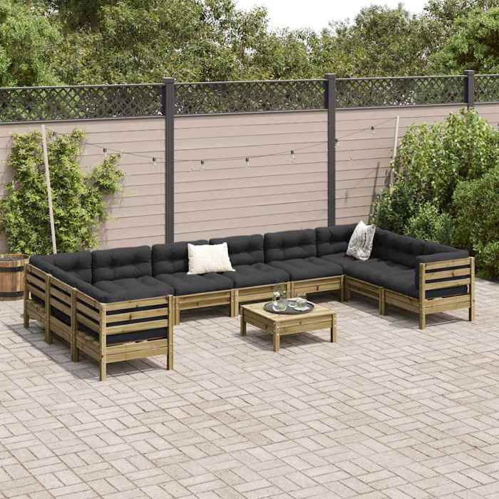 VidaXL Garden Lounge Set with Cushions 11 Pcs Impregnated Pine Wood, Outdoor Sofa Set, Sofa Set of 3299650