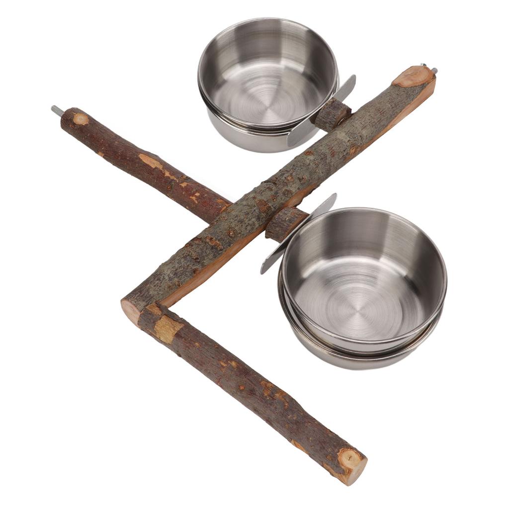 Drewniany stojak z miską ze stali nierdzewnej Zestaw podajnika dla ptaków Stojak na karmę