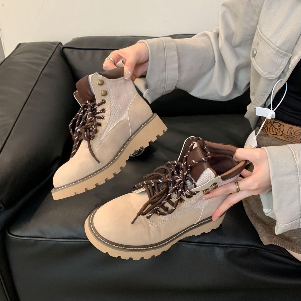 

Версия из коровьей кожи ботинки в британском стиле на шнуровке с круглым носком на платформе классические ботинки Мартина женские кожаные уличные альпинистские рабочие ботинки 40