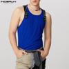 INCERUN Mens Sleeveless Strap Patchwork Solid Casual Fitted Tank Tops