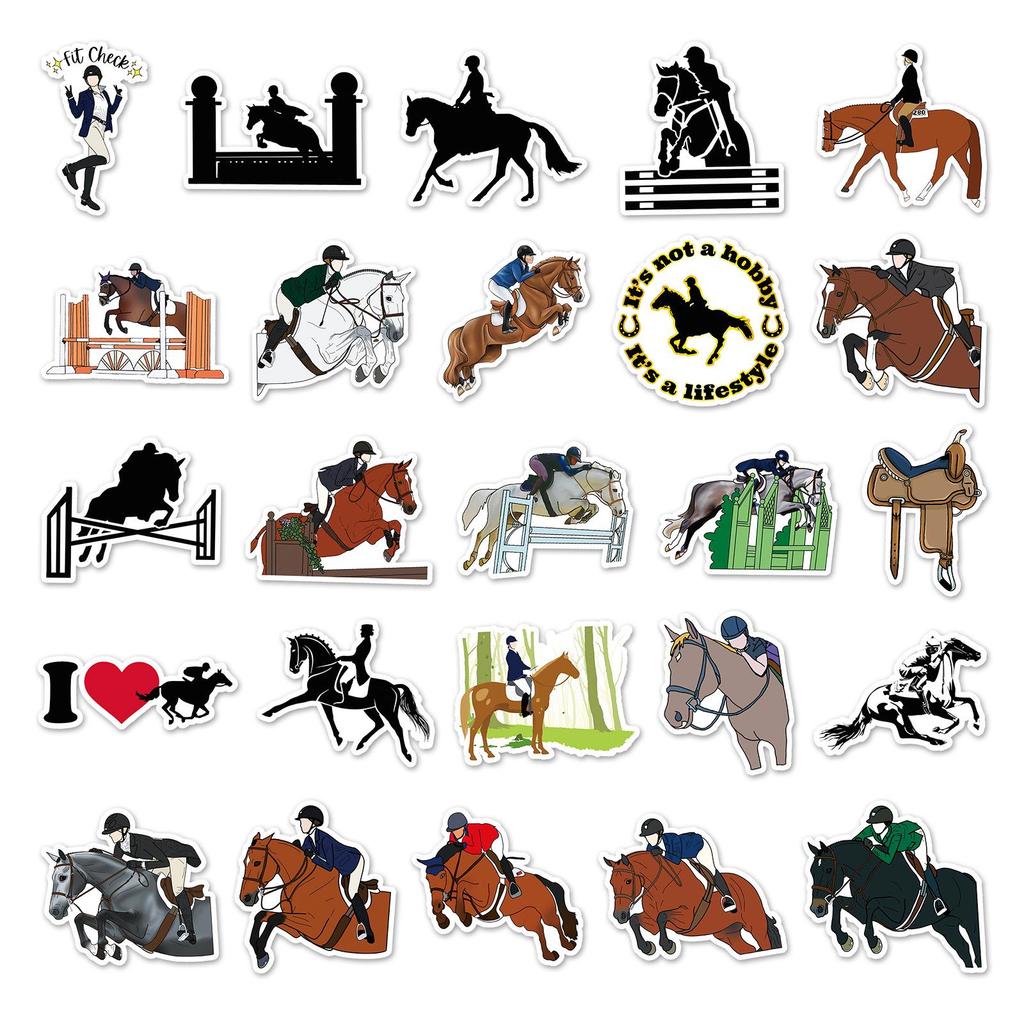 50 Waterproof Cool Sports Cartoon Horse Equestrian Stickers for Phone & Water Bottle Decoration