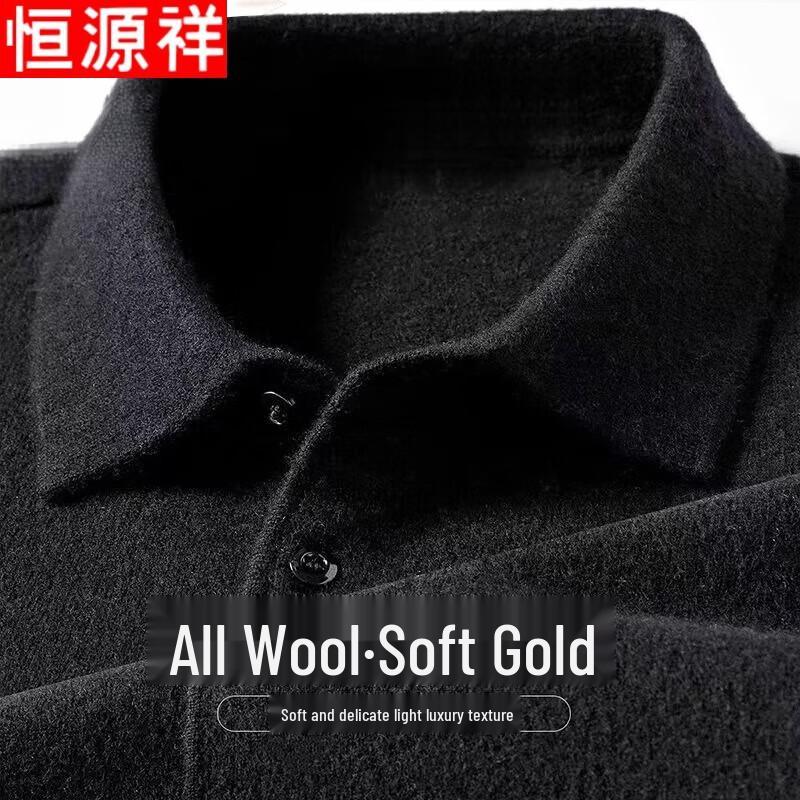 Hengyuanxiang Men's 100% Pure Wool Thickened Turn-Down Collar Sweater
