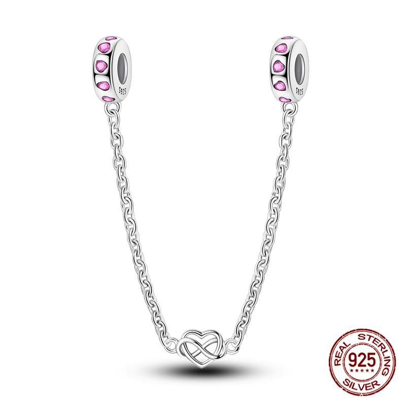 Original 100% 925 Silver Star Moon Safety Chain Fit 925 Original Bracelet & 3mm Bracelet DIY Jewelry Making Women Gift