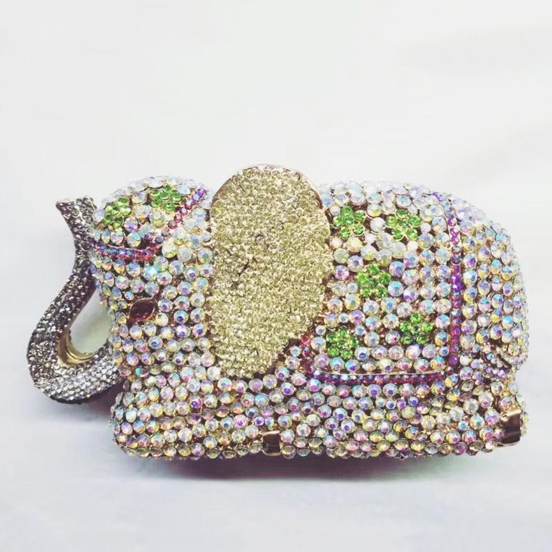 Elephant Style Evening Purse Clutches Pink/Yellow Rhinestone Crystal Women Wedding Bridal Handbags Girls Rhinestone Purses
