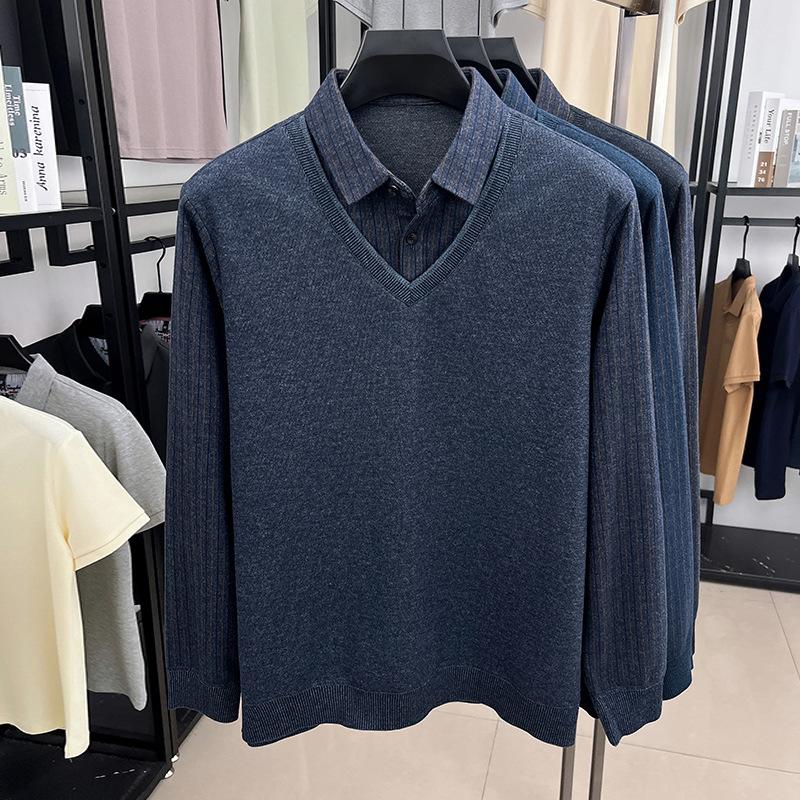 Long Sleeve Polo Men's Winter Minimalist Casual Versatile Loose Fit T-Shirt