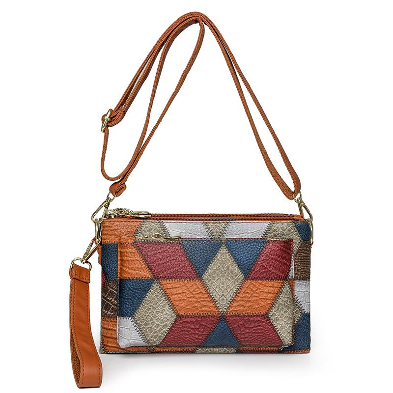 

Женская сумка с цветными блоками, мягкая кожаная сумка через плечо, многослойная сумка через плечо, материнская сумка среднего возраста синий