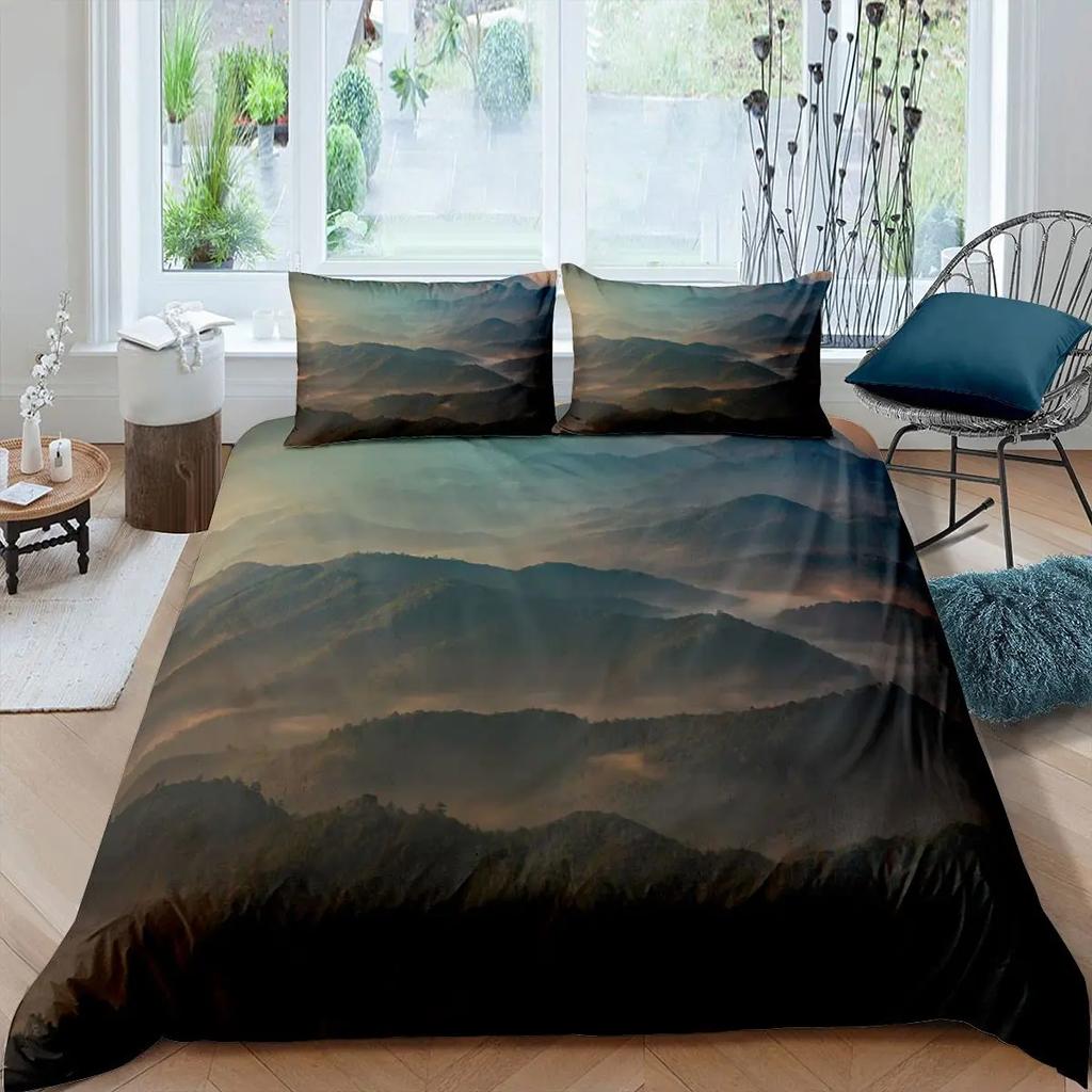 Smoky Mountain Bettbezug Kiefern Jungen Landschaft Bettdeckenbezug Naturlandschaft Kunst Studentenwohnheim Zimmerdekoration Queen King Größe