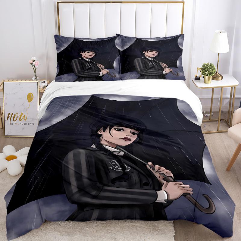 3pcs Gothic Horror Wednesday Home Decor Bedding Set-Universal Three-Piece Suit for Bedroom, Guest Room, Living Room, Hotel-Perfect Gift for