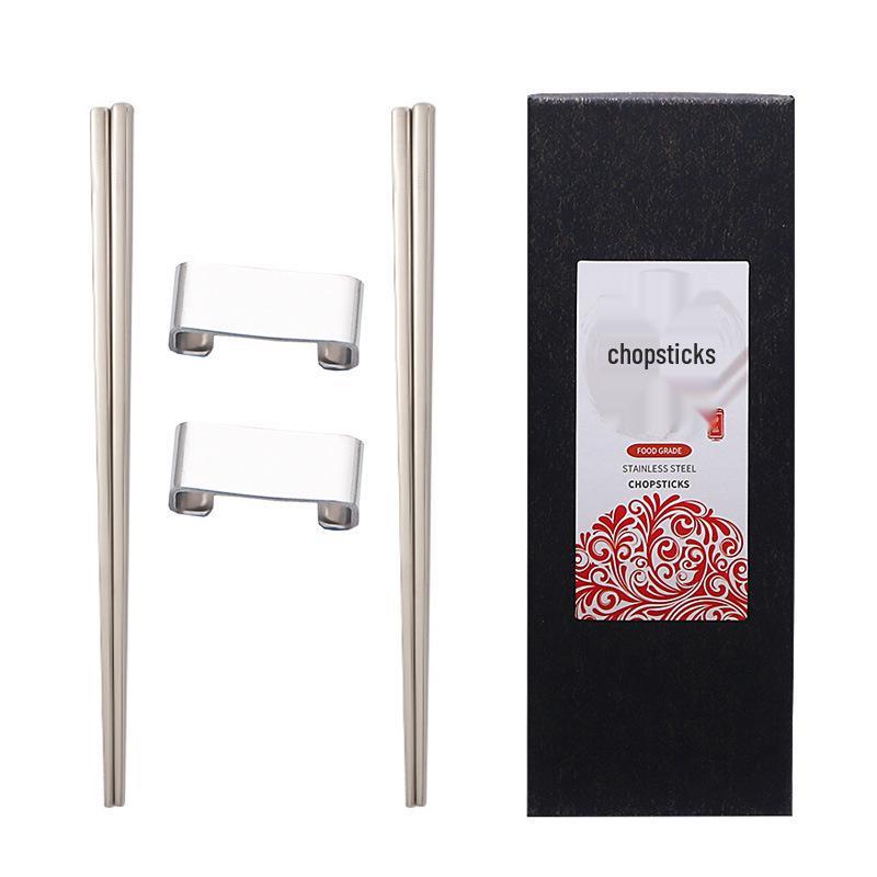 304 Stainless Steel Chopsticks & Rests Gift Set with Laser Black and White Logo
