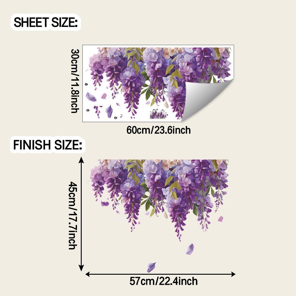 

Наклейки-декор для стен «Пурпурные гроздья глицинии» для украшения фоновых стен ванной комнаты и туалета