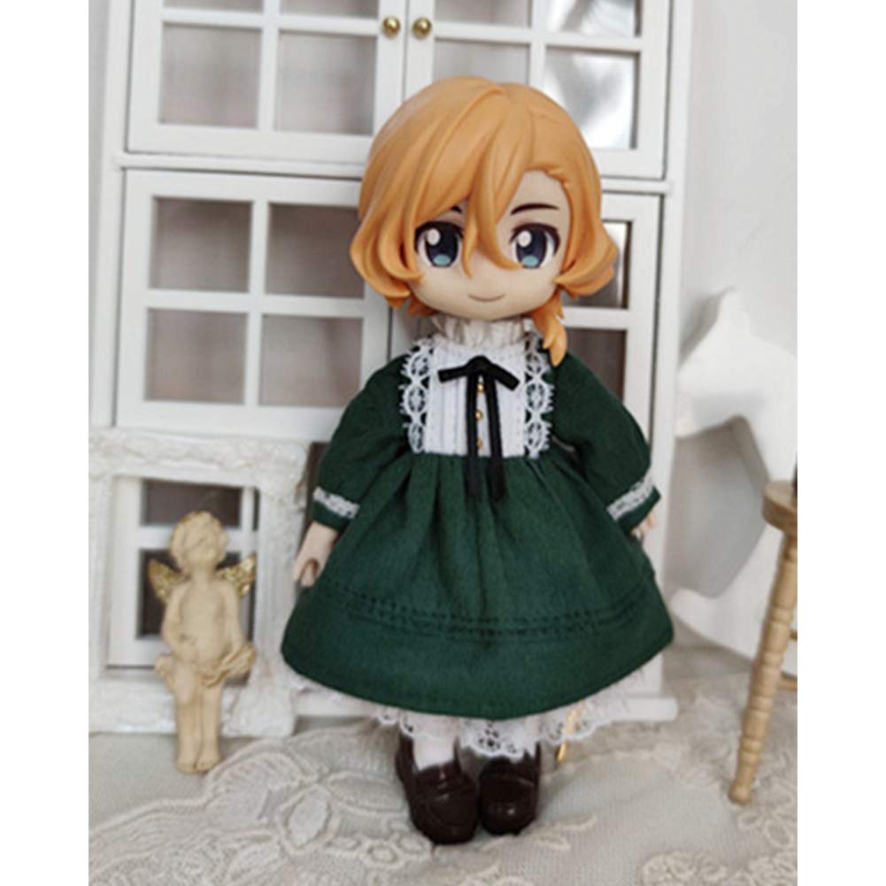 HIGHAWK OB11 Western-style Obitsu 11 Clothes Ob11 BJD One-piece Dress Bow Color Toy Doll 11cm Cute Skirt Doll Retro Doll Costume (Green)