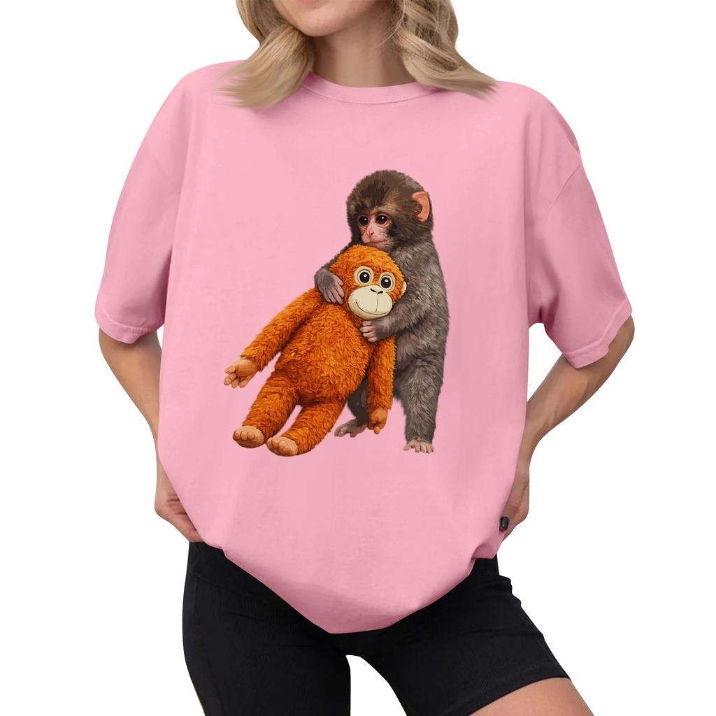 Women's Casual Printed T-Shirt Round Neck Pullover Short Sleeve Top