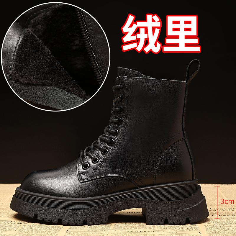 Short Boots for Women 2025 New Style British Fashion Layer Cowhide Autumn and Winter Boots Thick Soled Early Autumn Short Boots