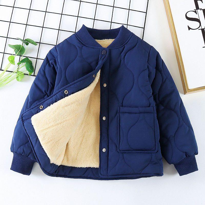 Children's Fleece-Lined Cotton Coat, Winter Student Version: Warm, Thickened, Three-Layer Quilted Jacket for Boys and Girls