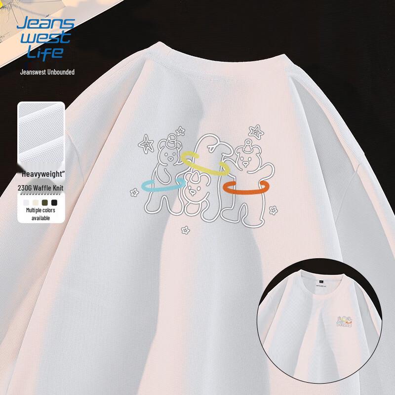 JEANSWEST LIFE Men s Dancing Bear Print Waffle Knit Long Sleeve T-Shirt XL