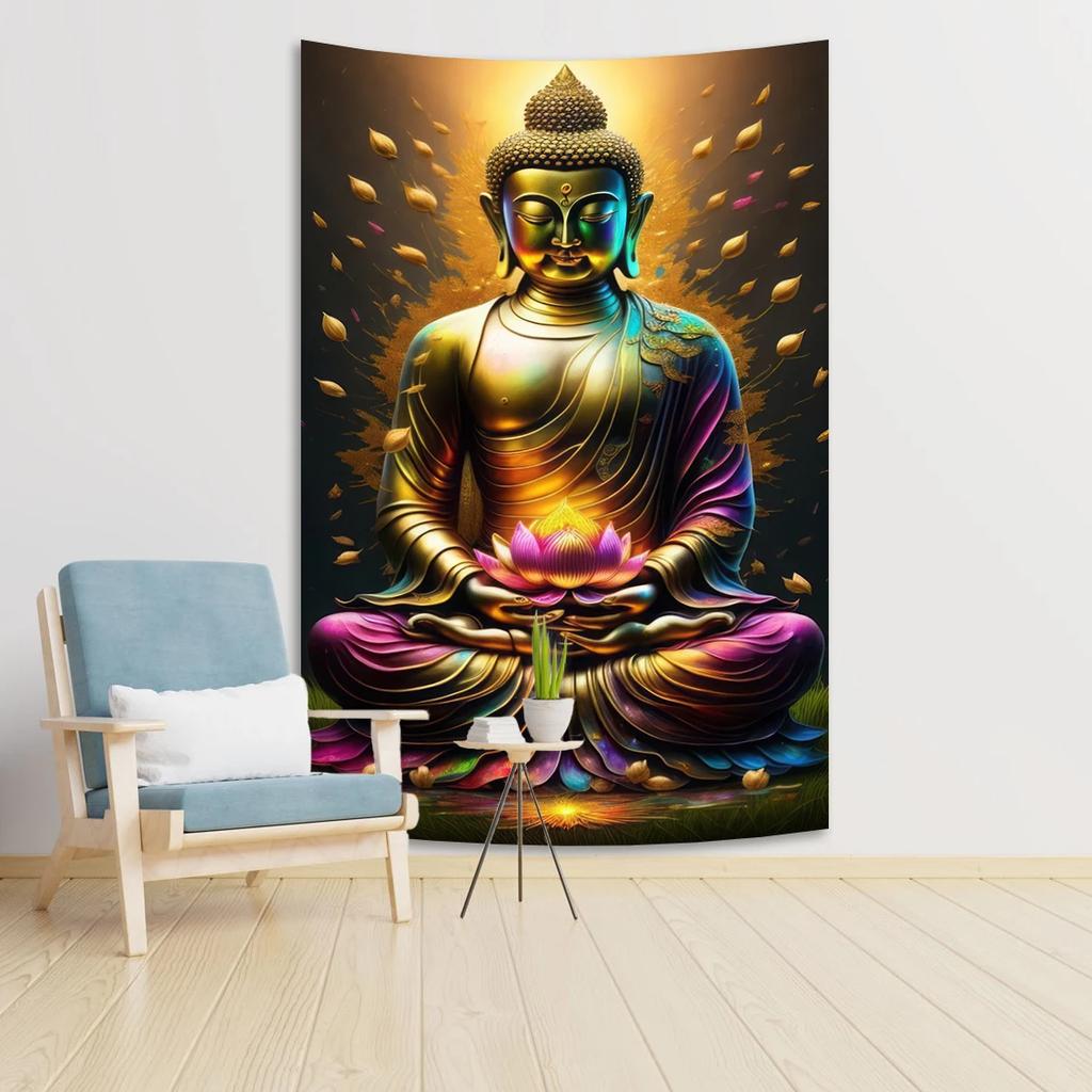 Zen Buddha Tapestry  Serene Meditation  Golden Clouds  Unique Wall Art for Yoga Room Home Decor  Spiritual Gift