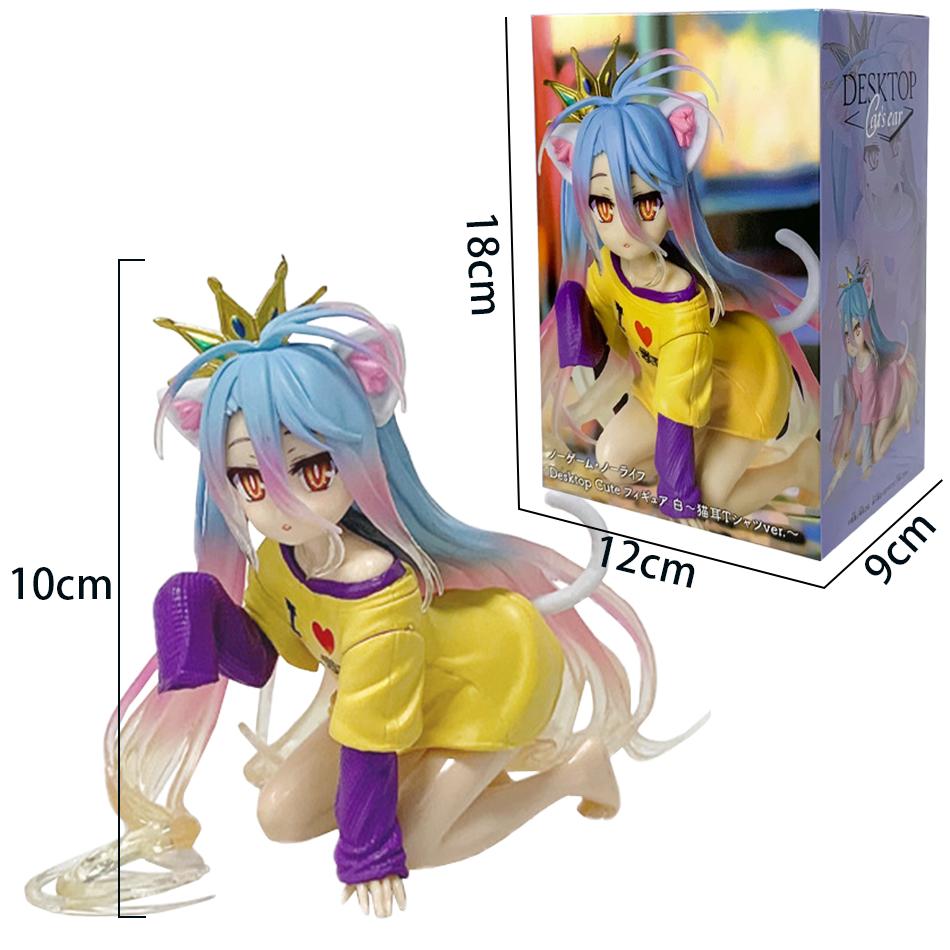 10cm In Stock Anime No Game No Life: Zero Shiro Desktop Cute Figure White To Cat Ear T-Shirt Model Toy Figures Ornaments Gifts