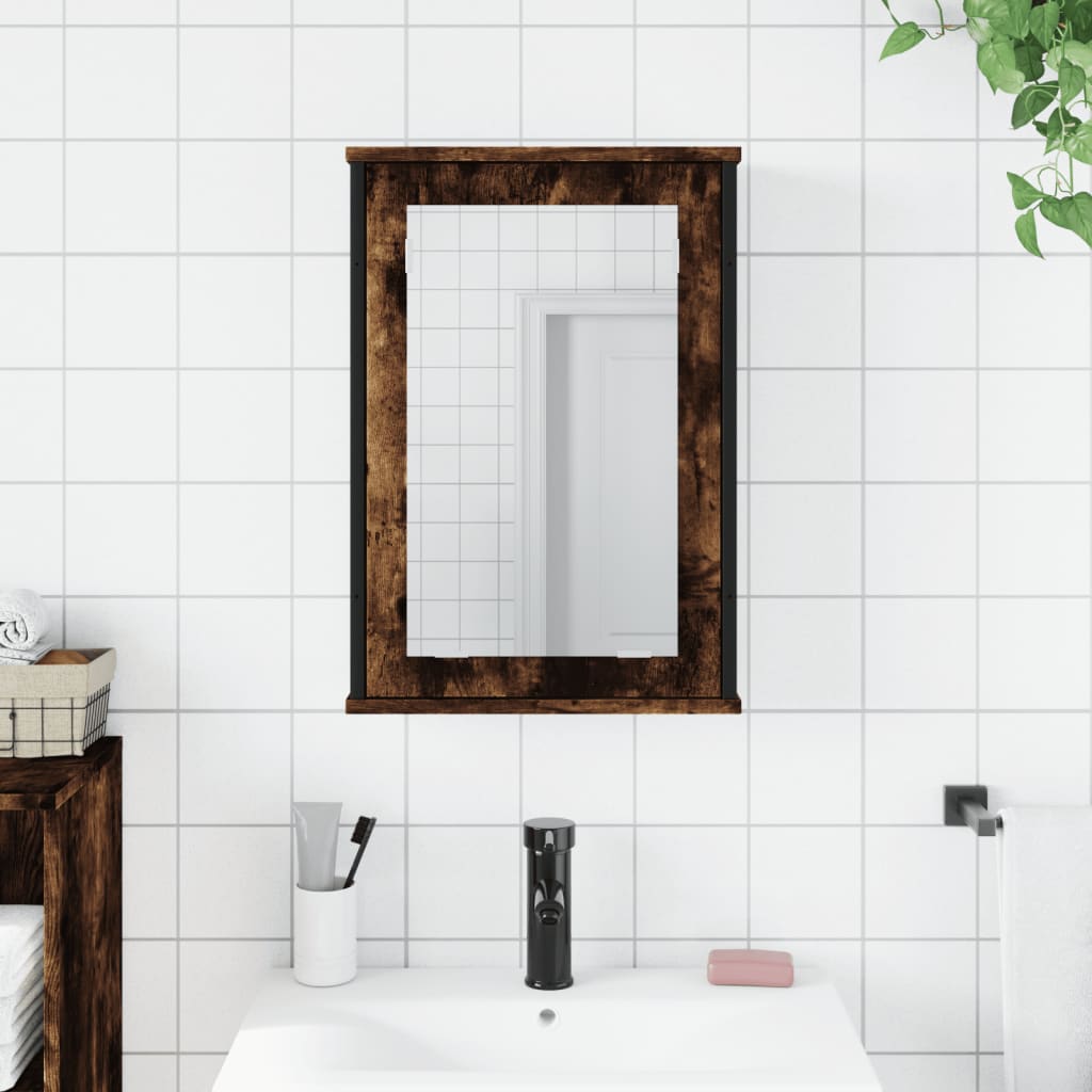 Vidaxl Mobile da Bagno con Specchio, Rovere Affumicato, 42X12X60 Cm