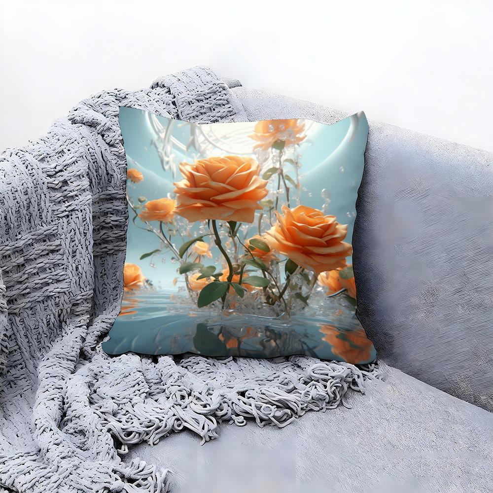Abstract Rose Flower Cushion Cover Premium Comfort Reversible Pillow Cove -Two In One Design for Any Room & Car Interior