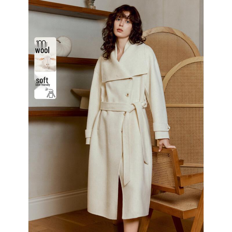 ELLE Women s 100% Wool Double-Faced Long Coat L