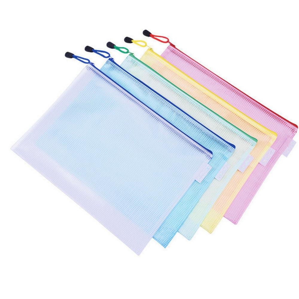 SML PVC Gridding Waterproof Zip Bag Pocket Folder Pouch Filing for Document Pen Filing Stationery Organizer Office School Supply