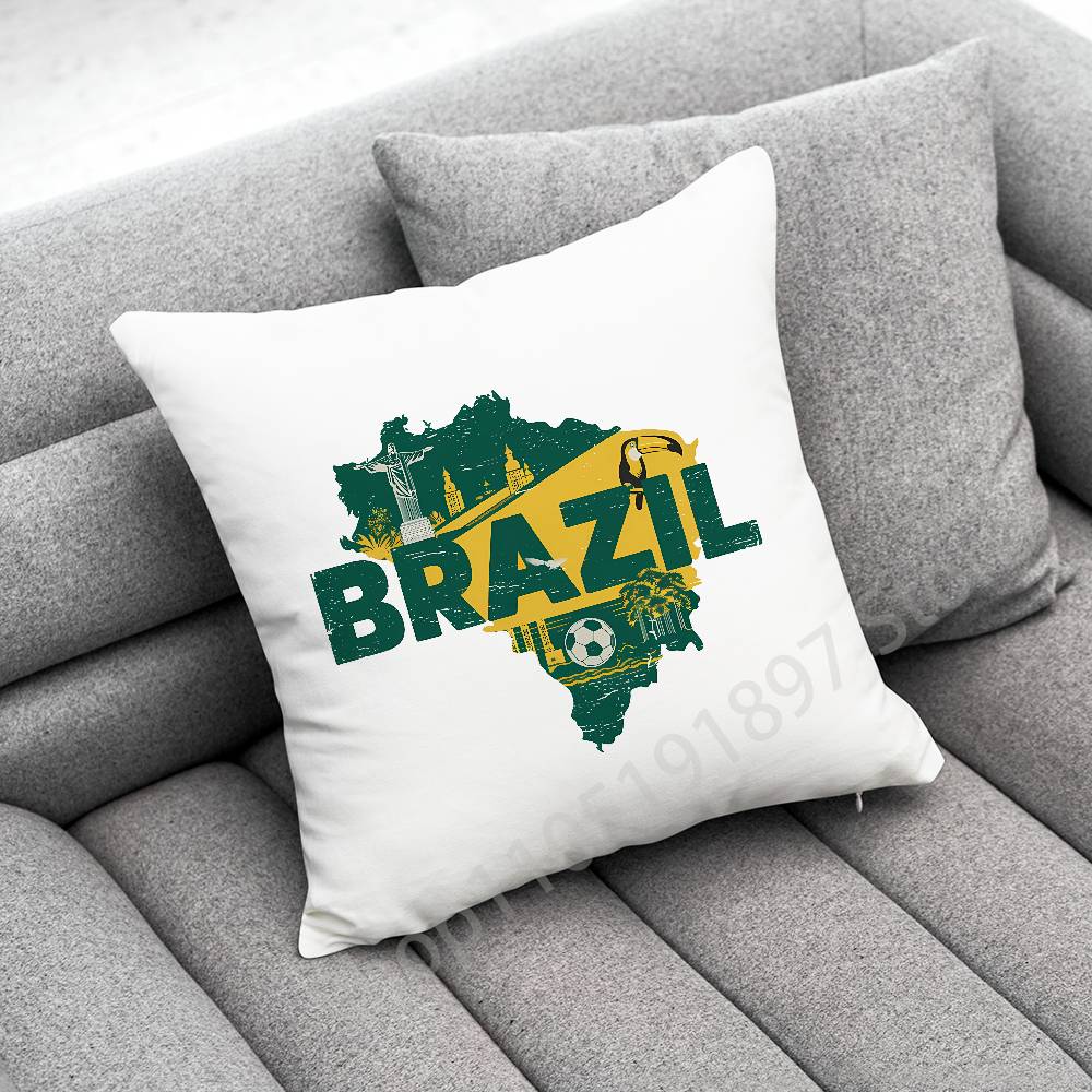 Rio De Janeiro Brazil Flag Map Passport Throw Pillow Case For 45x45cm 40x40cm 50x50cm 30x30cm Square Car Pillowcase Shell