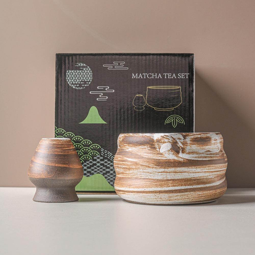 New Ceramic Matcha Bowl with Pouring Spout Reusable Matcha Whisk Holder Textured Matcha Making Kit Tea Lovers
