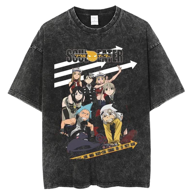 

Anime Soul Eater Black Star Death The Kid Print T Shirt Men Washed Cotton Tshirts Vintage Oversized Tee Harajuku Male T-shirt S