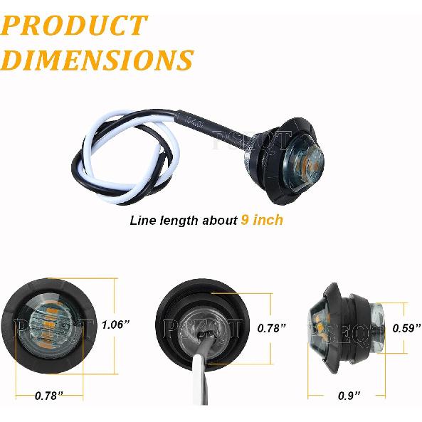 PSEQT 3/4 Inch Trailer Marker LED Lights, Side Clearance Indicators Tail Light Waterproof For Trailer Truck Car Bus Van Pickup RV Wrangler ATV UTV