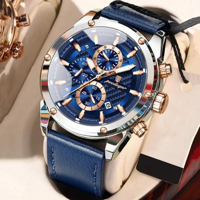 Reloj de pulsera para hombre, cronógrafo de moda, de cuero, de cuarzo, resistente al agua, luminoso, deportivo, de seis agujas.