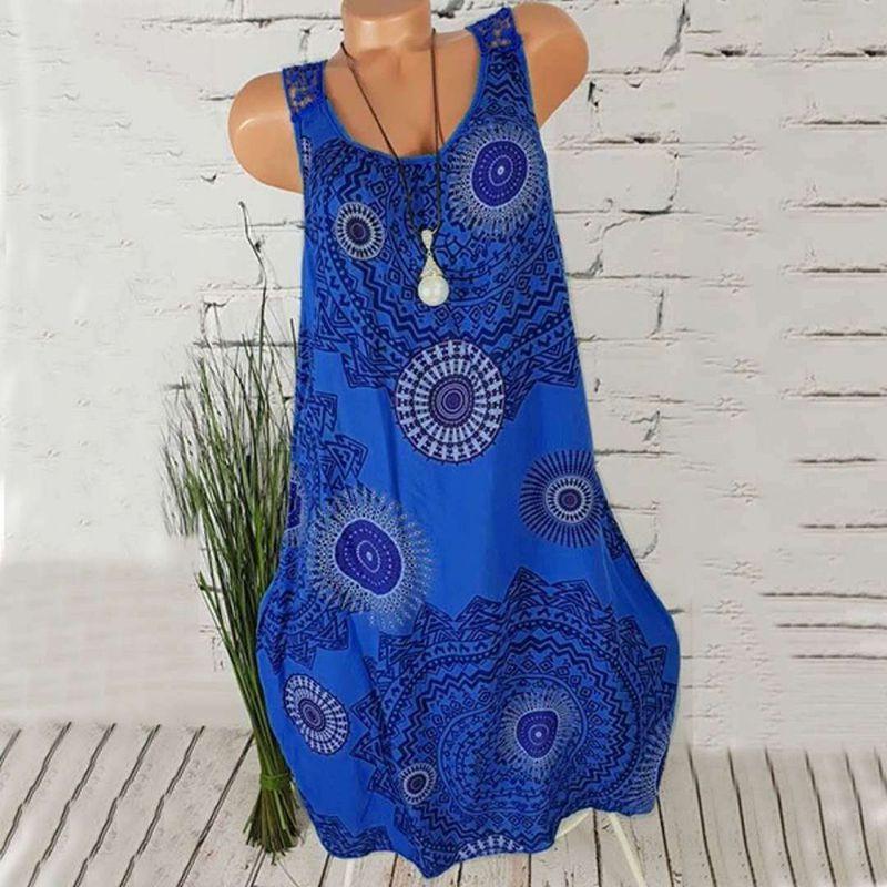 Women's Boho Sundress Midi Length Summer Evening Cocktail Party Beach Dress Size S To 5xl With Elegant Lace Hollow Design